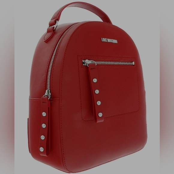 Love Moschino Handbags - LOVE MOSCHINO Women's Red Chain Stitched Backpack Purse